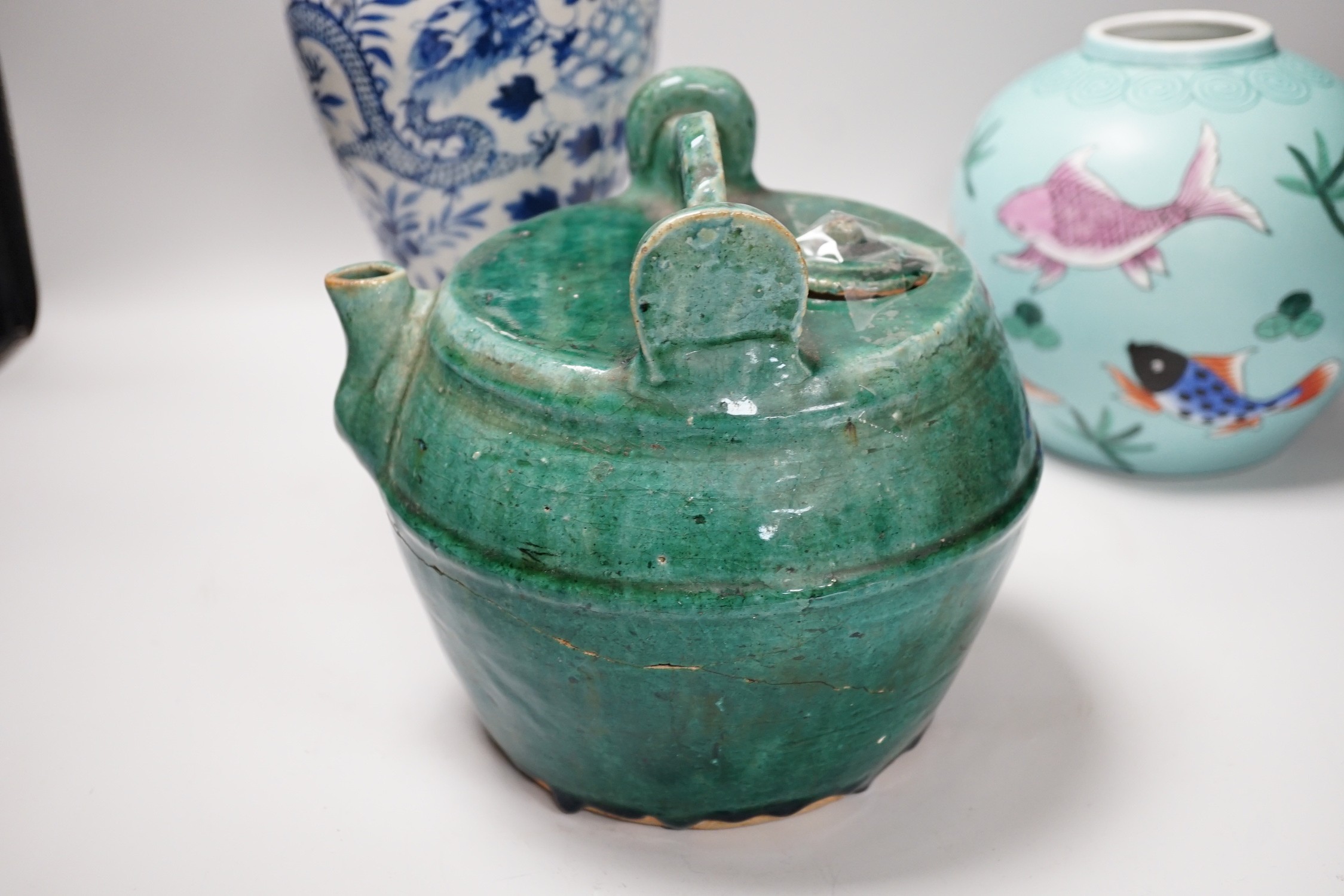 A group of Chinese porcelain, to include a Chinese blue and white vase, tallest 31cm